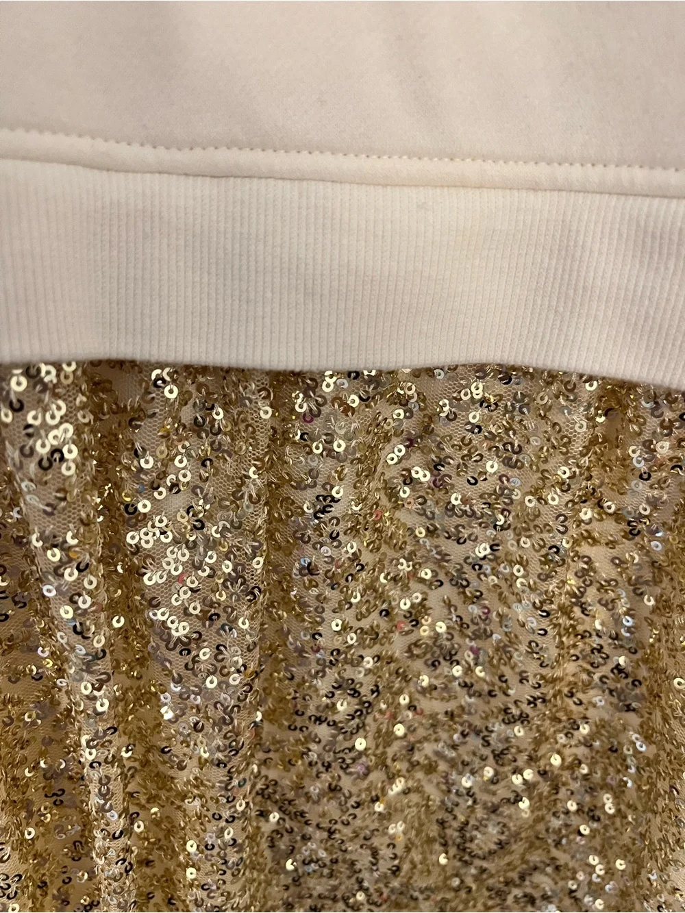 Place Cream Sweatshirt Dress with Gold Sequin Skirt